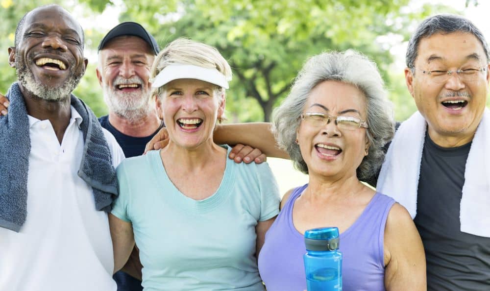 Relaxed group of seniors after exercising.